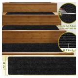 Antdle Carpet Stair Treads for Wooden Steps Non-Slip Indoor 16pcs 8x30inch Stair Treads Carpet Anti Slip for Dogs, Elders, Kids Stair Runners for Wooden Steps Stair Pads Mats Covers Pads, Black