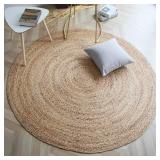 FRELISH DECOR Handwoven Jute Area Rug - 4 feet Round - Natural Yarn - Rustic Vintage Beige Braided Reversible Rug - Eco Friendly Rugs for Bedroom - Kitchen - Living Room - Farmhouse (4