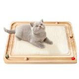 Ahomdoo Cat Scratcher pad Sisal cat Scratching Interactive Toy with Track Wooden Ball Cats Scratch Pad for Physical Exercise
