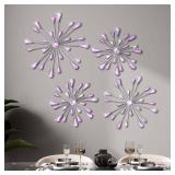 Hicarer 4 Pcs Starburst Wall Decor Bling Wall Art Crystal Teardrop 3D Hanging Rhinestone Radial Metal Artwork Modern Accent Sculptures Decorations for Living Room Home Office Bedroom
