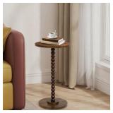 Round Side Table, Small End Table for Small Space, Modern Accent Table with Solid Wood Leg, Easy Assembly for Living Room, Bedroom, Corners, and Office (Rustic Brown)