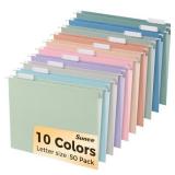 SUNEE Hanging File Folders, 50 Pack Letter Size Hanging File Folders with 1/5-cut Tabs, Stay Organized for Your Home and Office Bulk File, Documents and Paper, 10 Pastel Colors