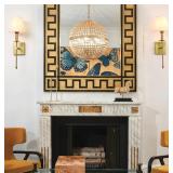 PERMO Set of 2 Classic Rustic Industrial Wall Sconce Lighting Fixture with Flared White Textile Lamp Shade and Antique Brass Tapered Column Stand, Hardwired, E26 Base