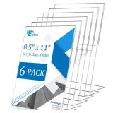 EHWINE 6 Pack 8.5 x 11 Acrylic Sign Holder, Clear Plastic Signs Display Stand, Vertical Slanted Back Paper Holder Stand up Table Top Sign Holders Flyer Stand Frames Suitable for Office Business Store