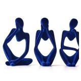 FJS Living Room Decor: Flocked Thinker Statue, 4.7\" H Navy Blue Abstract Art Sculpture - Set of 3 for Home, Office, Shelf, Table Decoration