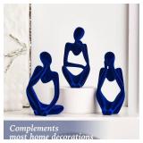 FJS Living Room Decor: Flocked Thinker Statue, 4.7\" H Navy Blue Abstract Art Sculpture - Set of 3 for Home, Office, Shelf, Table Decoration
