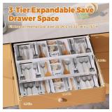 3 Tier Drawer Organizer - Expandable Junk Drawer Organizer Smart Office Supply Organizer, Folding Drawer Storage Multi-level Desk Organizer for Makeup,Jewelry,Kitchen Storage (1 Row 3 Tier, White)