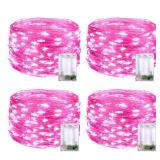 JMEXSUSS 4 Pack 50 LED Pink Valentines Day Fairy Lights Battery Operated, 16.1ft Christmas Fairy Lights Indoor Outdoor Waterproof, Pink String Lights for Bedroom Wedding Birthday Holiday Decorations