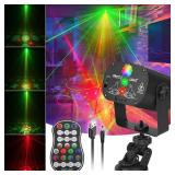 Qajok DJ Laser Party Lights, RGB LED Disco Light, Sound Activated Projector Strobe Light with Remote Control for Christmas Halloween Decorations Karaoke Birthday Dance Wedding Stage Show