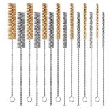 Asherxin 14-Pieces Brass Wire Brush Stainless Steel Tube Brush Set 12\" Round Wire Brushes Kit Bore Brush Metal Bristle Cleaning for Pipe, Tube, Auto Parts, Engine (6mm/8mm/10mm/12mm/15mm/20mm/22mm)