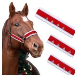 SilTriangle 3 Pcs Christmas Horse Santa Halter Bridle Cover with Jingle Bell Horse Halter Noseband Cheek Pieces Cover Christmas Tack Costume for Parade (Red and White)
