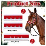 SilTriangle 3 Pcs Christmas Horse Santa Halter Bridle Cover with Jingle Bell Horse Halter Noseband Cheek Pieces Cover Christmas Tack Costume for Parade (Red and White)