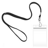 2 Pack ID Card Badge Holders with Black Durable Cruise Lanyard, Vertical Waterproof Clear Extra Thick Plastic Name Tags for Office, School, Students, Teachers, Adults, Business, Kids, Conferences