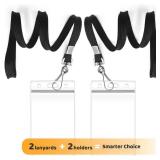 2 Pack ID Card Badge Holders with Black Durable Cruise Lanyard, Vertical Waterproof Clear Extra Thick Plastic Name Tags for Office, School, Students, Teachers, Adults, Business, Kids, Conferences