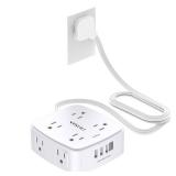 6 Ft Surge Protector Power Strip - YISHU 8 Widely Outlets with 4 USB Ports, 3 Side Outlet Extender with 6 Feet Flat Extension Cord, Ultra Flat Plug, Wall Mount, Desk USB Charging Station, ETL, White