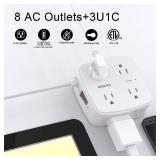 6 Ft Surge Protector Power Strip - YISHU 8 Widely Outlets with 4 USB Ports, 3 Side Outlet Extender with 6 Feet Flat Extension Cord, Ultra Flat Plug, Wall Mount, Desk USB Charging Station, ETL, White