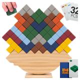 PATHFINDER PANDAS Tower Stack Game - 32PCS Wooden Balance Game with Building Blocks & Cards - Durable Tetra Tower Stacking for Kids & Adults - Fun 1+ Player Balance Stacking Games