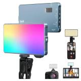 Selfie Camera Phone Light with Metal Hotshoe & Clip, 135 LED CRI 96+ 2500K-9900K 4000mAh RGB Video Light for iPhone, Cameras, Selfie, Video Conference, TikTok Live Streaming, Gifts for Men & Women
