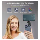 Selfie Camera Phone Light with Metal Hotshoe & Clip, 135 LED CRI 96+ 2500K-9900K 4000mAh RGB Video Light for iPhone, Cameras, Selfie, Video Conference, TikTok Live Streaming, Gifts for Men & Women