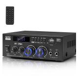 Romica Stereo Audio Amplifier, 2 Channel 450W+450W Bluetooth 5.0 Home Theater Power Amplifier with FM Radio, USB, SD, Optical & Coaxial Inputs, Amplifier for Passive Speakers and Active subwoofer