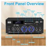 Romica Stereo Audio Amplifier, 2 Channel 450W+450W Bluetooth 5.0 Home Theater Power Amplifier with FM Radio, USB, SD, Optical & Coaxial Inputs, Amplifier for Passive Speakers and Active subwoofer