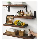 BAYKA Wall Shelves for Bedroom Decor, Floating Wall Shelves for Living Room Kitchen Storage, Mounted Rustic Wood Floating Shelves for Kids Books, Corner Shelf for Bathroom(Rustic Brown Set of 4)