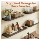 BAYKA Wall Shelves for Bedroom Decor, Floating Wall Shelves for Living Room Kitchen Storage, Mounted Rustic Wood Floating Shelves for Kids Books, Corner Shelf for Bathroom(Rustic Brown Set of 4)