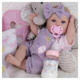 Milidool Lifelike Reborn Baby Dolls Girl-18 inch Realistic Newborn Baby Dolls, Soft Cloth Weighted Body with Feeding Toy, Gift for Kids Ages 3+