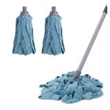 KeFanta Mops for Floor Cleaning,One Mop Handle with 2 Blue Microfiber Cloth Mops Head Replacement,String Wet Mop Refills Compatible with 0.8\" Diameter Stick(1 Pole & 2 Heads)