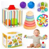 Chillife Baby Toys 6-12 Months,Montessori Toys for Babies 6-12 Months, Infant Teething Toys,Stacking Rings,Color Shape Sensory,Suction Cup Spinner Toys for 6-9-12 to 18 M+ Birthday Gifts