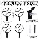 Otoolling 4 Pcs Baseball Metal Key Hooks for Wall Decorative Key Holder 4.7 x 7.1 Inches Coat Rack Wall Mounted Black Art Decor for Gift Coats Hats Towels Bags Hanging