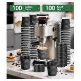 Sipthene 100 Pack 8 oz Disposable Coffee Cups with Lids, To Go Insulated Thick Coffee Cups for Hot/Cold Beverage, Corrugated Ripple Wall Cups for Espresso Coffee, Hot Chocolate and Cocoa - Black