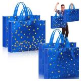 Kajaia 4 Pcs 20 x 16 Inch Extra Large Party Gift Bags for Men Jumbo Gold Stamping Large Tote Bag with Handles Reusable Non Woven Gift Wrap for Father