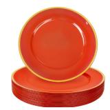 WDF 25PCS Red Plastic Charger Plates - 12inch Red and Gold Chargers for Dinner - Disposable Charge Plates - Perfect for Wedding Baby Shower Spring Birthday Elegant Tabletop Decor