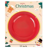 WDF 25PCS Red Plastic Charger Plates - 12inch Red and Gold Chargers for Dinner - Disposable Charge Plates - Perfect for Wedding Baby Shower Spring Birthday Elegant Tabletop Decor