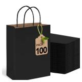 MESHA 100 Pack Black Gift Bags 8x4.25x10.5 Inch Kraft Paper Bags with Handles Bulk Craft Bag Medium Size for Wending Birthday Party Favor Retail Merchandise Bag
