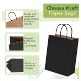 MESHA 100 Pack Black Gift Bags 8x4.25x10.5 Inch Kraft Paper Bags with Handles Bulk Craft Bag Medium Size for Wending Birthday Party Favor Retail Merchandise Bag