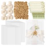 Fuyoooo 100 Set Wedding Invitations Wraps Set Pre Folded Vellum Jackets for 5 x 7 Invitations Self Adhesive Gold Wax Seal Stickers Dried Baby