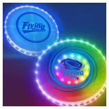 HYES 2 Pack Light up Flying Discs for Kids, Rechargeable Disc with 45 LEDs, 14 Lighting Modes(10\")&Built-in Battery Disc(7.8\"), Glow in The Dark Ring for Beach/Camping/Outdoor Sport