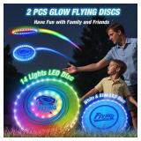 HYES 2 Pack Light up Flying Discs for Kids, Rechargeable Disc with 45 LEDs, 14 Lighting Modes(10\")&Built-in Battery Disc(7.8\"), Glow in The Dark Ring for Beach/Camping/Outdoor Sport