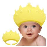 Baby Shower Cap Shield, Baby bath set shower cap, Visor Hat for Eye and Ear Protection for 0-9 Years Old Children,Cute Crown Shape Makes the Baby Bath More Fun (Yellow)