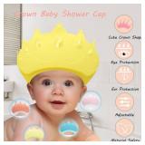 Baby Shower Cap Shield, Baby bath set shower cap, Visor Hat for Eye and Ear Protection for 0-9 Years Old Children,Cute Crown Shape Makes the Baby Bath More Fun (Yellow)