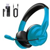 Wireless Headset with Mic for Work with AI Noise Cancelling Mic for Clear Calls, Bluetooth V5.3 Headphones with Microphone to USB A/C Dongle & Mic Mute for Computer Laptop PC iPhone (Black)