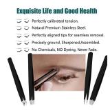 LUDOUPIER [4+1 Pieces] Tweezers Set with Travel Case, Great Precision Upgrade Professional Anti-rust Alloy Tweezers for Women & Men Multi-purpose as Eyebrows Facial Hair Ingrown Hair Removal