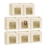 Foldable Storage Cubes - Cubby Storage Organizer with Window, Decorative Baskets for Organizing, Fabric Bins for Clothes Storage, Closet Storage Cubes-11inch, Set of 8, Beige