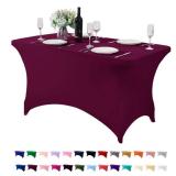 Hezuzo Spandex Table Cover for 4FT or 6ft or 8ft Table Universal Fitted Stretch Tablecloth for Party, Banquet, Wedding and Events-Burgundy