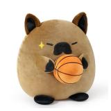 Onsoyours Original French Bulldog Plush with Basketball, Cute 12 inch Sport Dog Dark Brown Stuffed Animal, Ultra Soft Collectible Hugging Gift Puppy Plush Toy