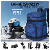 TENFLY Ski Boot Bag,65L Snowboard Boot Bag for Air Travel,Padded Ski Bakcpack for Helmet, Goggles, Gloves, Skis, Snowboard & Accessories,Waterproof Equipment Gear Backpck