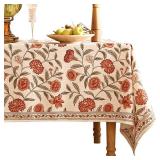 ISAENNE Designer French Small Rectangle Tablecloth,Linen Orange Floral Pattern Indoor Table Cloth,Wrinkle Resistant Decor Table Cloth for Dining Thanksgiving Kitchen Party,55\"*71\"-Alvarado D
