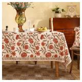 ISAENNE Designer French Small Rectangle Tablecloth,Linen Orange Floral Pattern Indoor Table Cloth,Wrinkle Resistant Decor Table Cloth for Dining Thanksgiving Kitchen Party,55\"*71\"-Alvarado D
